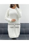 GRANDE TAILLE ROBE-PULL MAILLE A PERLES AH36299 BLANC