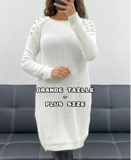 PULLOVERKLEID AUS PERLENSTRICK IN ÜBERGRÖSSE AH36299 WEISS