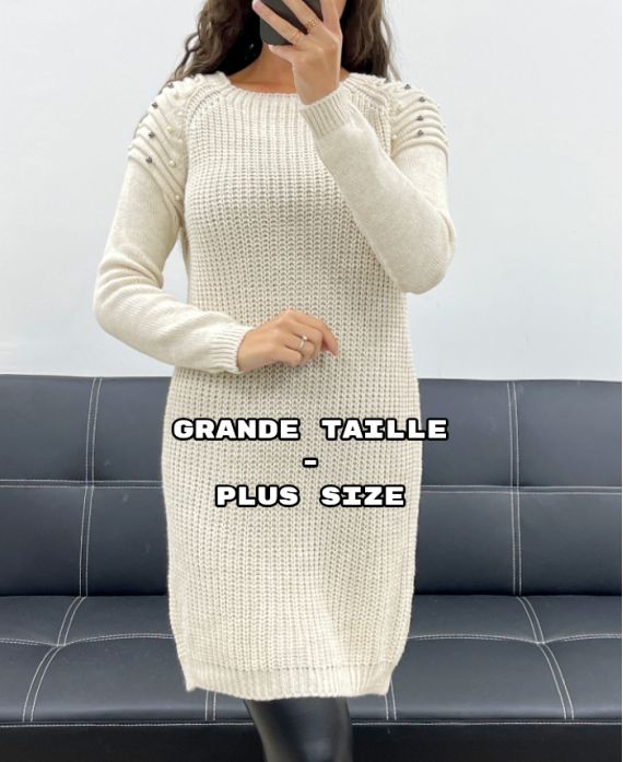 SUKIENKA SWETER Z DZIANINY PLUS SIZE AH36299 BEŻOWY