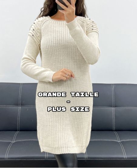 PULLOVERKLEID AUS PERLENSTRICK IN ÜBERGRÖSSE AH36299 BEIGE