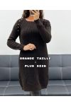 VESTIDO SUÉTER DE PUNTO CON CUENTAS MARRÓN DE TALLA GRANDE AH36299