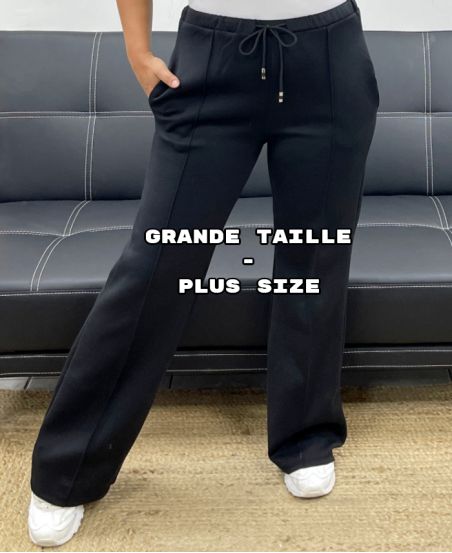 PANTALÓN DE TALLA GRANDE DE 2 BOLSILLOS CON PLIEGUES ACANALADOS AH36315 NEGRO