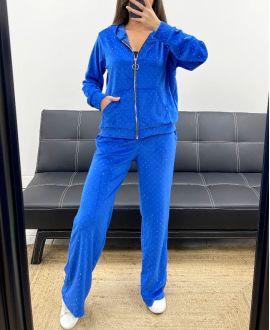 HOODED VEST + 2-POCKET PANTS SET STUDDED VELVET AH36382 ROYAL BLUE