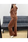 COMPLETO GILET CON CAPPUCCIO + PANTALONE 2 TASCHE CON AH36382 IN VELLUTO TEMPESTATO CIOCCOLATO