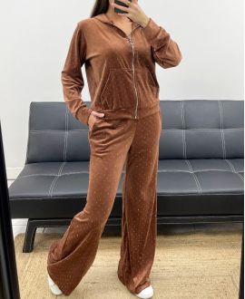 VEST MET CAPUCHON + 2-POCKET BROEK SET MET FLUWELEN CHOCOLADE AH36382