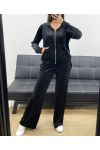 CONJUNTO CHALECO CON CAPUCHA + PANTALÓN DE 2 BOLSILLOS TERCIOPELO NEGRO CON TACHUELAS AH36382