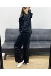ENSEMBLE GILET A CAPUCHE + PANTALON 2 POCHE VELOURS CLOUTé AH36382 NOIR