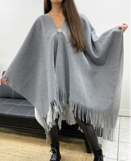 ACCESSORIO MANTELLA CON FRANGE DI GRANDI DIMENSIONI AH36322 GRIGIO