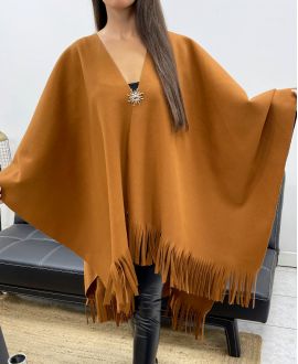 LARGE SIZE FRINGED CAPE ACCESSORY AH36322 CAMEL