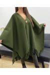LARGE SIZE FRINGED CAPE ACCESSORY AH36322 KHAKI