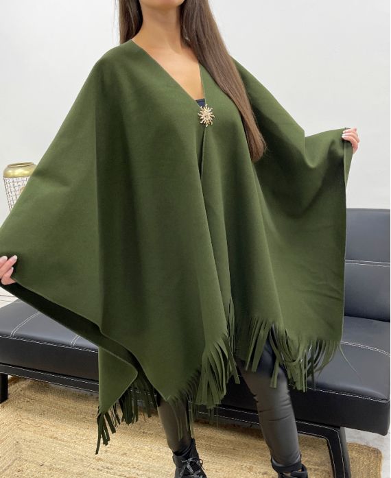 ACCESSORIO MANTELLA CON FRANGE DI GRANDI DIMENSIONI AH36322 KHAKI