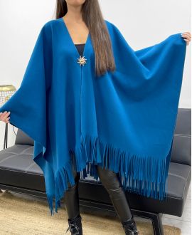 GRANDE TAILLE CAPE A FRANGES ACCESSOIRE AH36322 BLEU