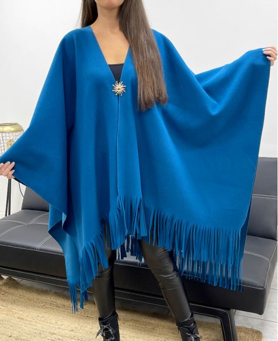 GRANDE TAILLE CAPE A FRANGES ACCESSOIRE AH36322 BLEU