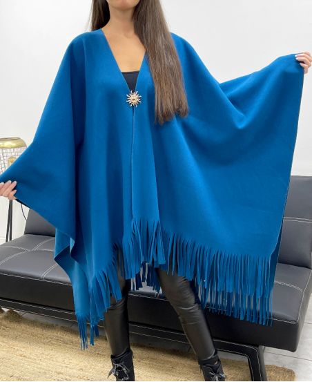 GROSSFORMATIGES ACCESSOIRE MIT FRANSEN CAPE AH36322 BLAU