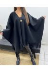 ACCESSORIO MANTELLA CON FRANGE DI GRANDI DIMENSIONI AH36322 NERO