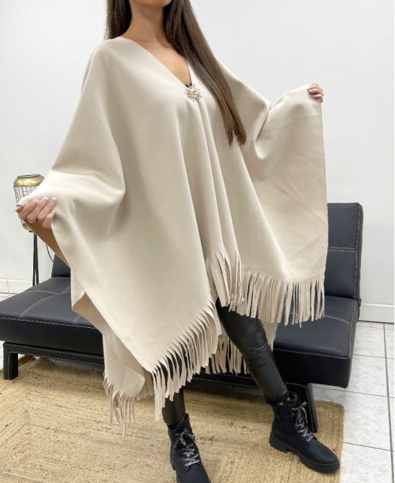 GROSSFORMATIGES CAPE-ACCESSOIRE MIT FRANSEN AH36322 BEIGE