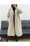 ABRIGO LARGO OVERSIZE CON 2 BOLSILLOS CON PELO SUAVE AH36368 BEIGE