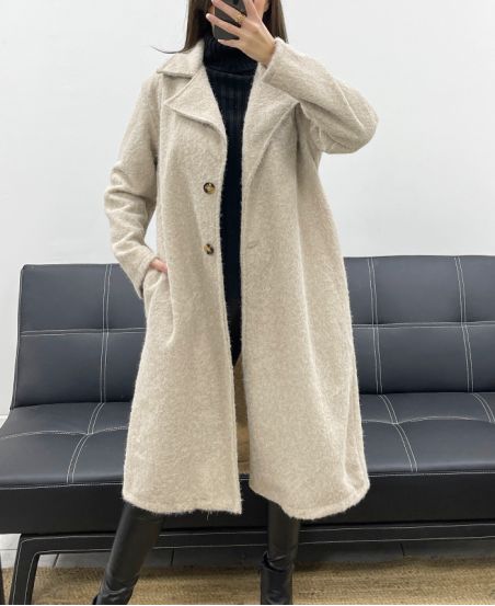 OVERSIZED LONG COAT WITH 2 POCKETS WITH SOFT PILE AH36368 BEIGE