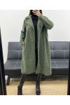 OVERSIZED 2-POCKET LONG COAT WITH SOFT PILE AH36368 GREEN