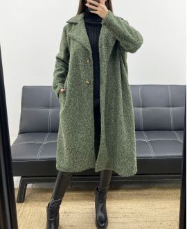 MANTEAU LONG OVERSIZE 2 POCHES A POILS DOUX AH36368 VERT