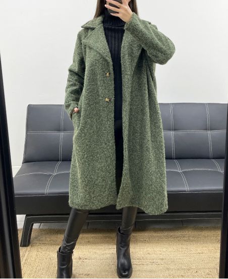 OVERSIZED 2-POCKET LONG COAT WITH SOFT PILE AH36368 GREEN