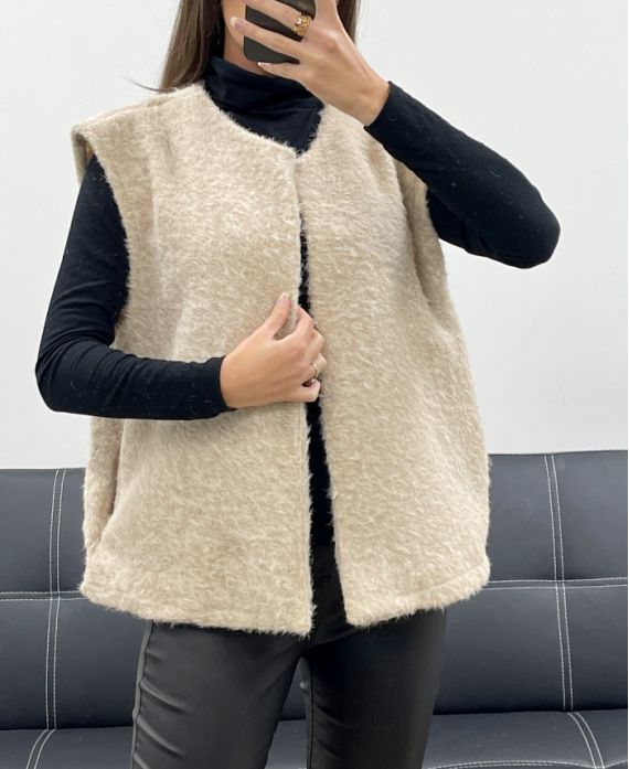 CHAQUETA DE LANA DE PELO SUAVE 2 BOLSILLOS AH555019 BEIGE