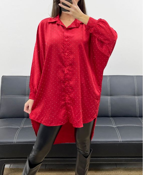 PLUS SIZE STUDDED SATIN TUNIC DRESS AH36386 RED