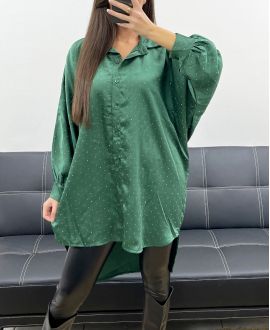 GRANDE TAILLE ROBE-TUNIQUE SATIN CLOUTéE AH36386 VERT