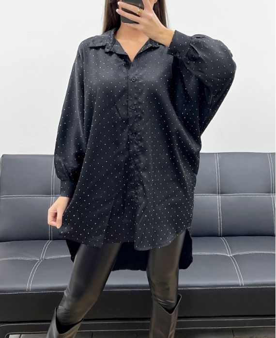 PLUS SIZE BLACK STUDDED SATIN TUNIC DRESS AH36386