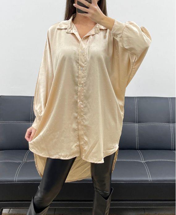 TUNIKAKLEID AUS SATIN IN ÜBERGRÖSSE AH36386 BEIGE