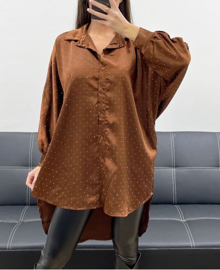 GRANDE TAILLE ROBE-TUNIQUE SATIN CLOUTéE AH36386 CHOCOLAT