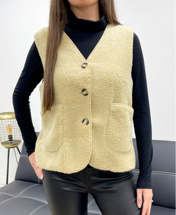 CARDIGAN 2 TASCHE SMANICATO IN LANA AH36339 BEIGE