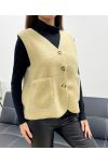 CÁRDIGAN DE LANA SIN MANGAS DE 2 BOLSILLOS AH36339 BEIGE