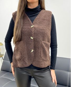 GILET LAINE SANS MANCHES 2 POCHES AH36339 CHOCOLAT
