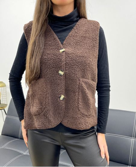 GILET 2 TASCHE IN LANA AH36339 CIOCCOLATO