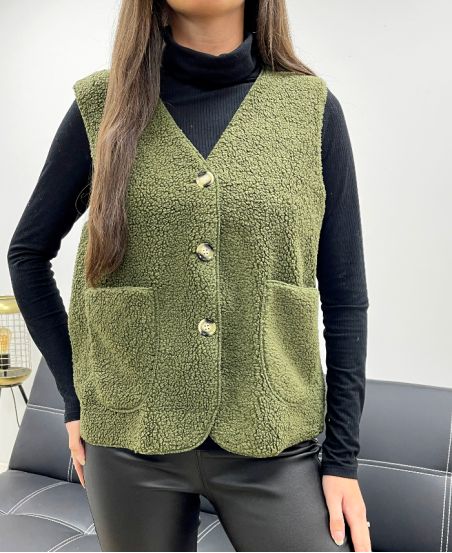 KAMIZELKA WEŁNIANA 2-KIESZENIOWA AH36339 KHAKI