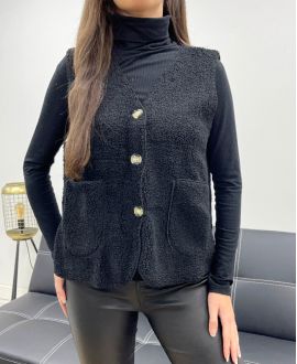 GILET LAINE SANS MANCHES 2 POCHES AH36339 NOIR