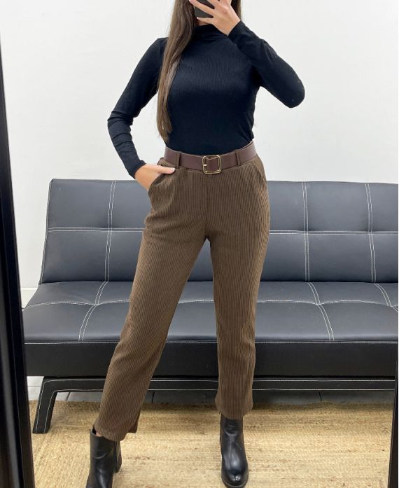 5-PACK VELVET PANTS 2 POCKETS + BELT S-M-L-XL-XXL AH250641 CHOCOLATE