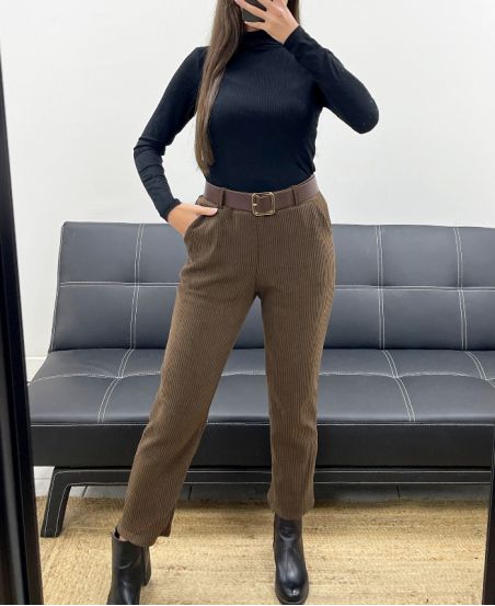 5-PACK VELVET PANTS 2 POCKETS + BELT S-M-L-XL-XXL AH250641 CHOCOLATE