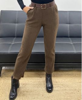 CONFEZIONE DA 5 PANTALONI IN VELLUTO 2 TASCHE + CINTURA S-M-L-XL-XXL AH250641 CIOCCOLATO