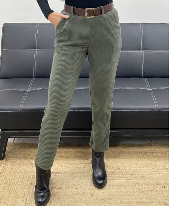 PACK 5 PANTALONES DE TERCIOPELO 2 BOLSILLOS + CINTURÓN S-M-L-XL-XXL AH250641 CAQUI