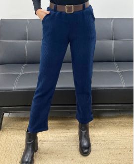 PACK 5 PANTALONS VELOURS 2 POCHES + CEINTURE S-M-L-XL-XXL AH250641 BLEU MARINE