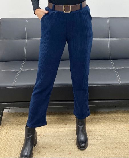 PACK 5 VELVET PANTS 2 POCKETS + BELT S-M-L-XL-XXL AH250641 NAVY BLUE