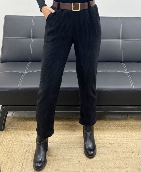 PACK 5 VELVET PANTS 2 POCKETS + BELT S-M-L-XL-XXL AH250641 BLACK