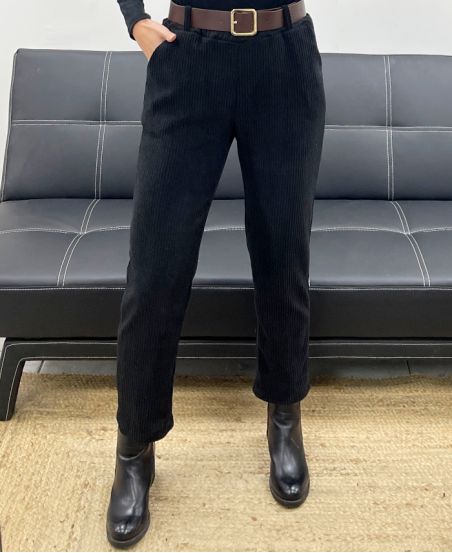 PACK 5 PANTALONI IN VELLUTO 2 TASCHE + CINTURA S-M-L-XL-XXL AH250641 NERO