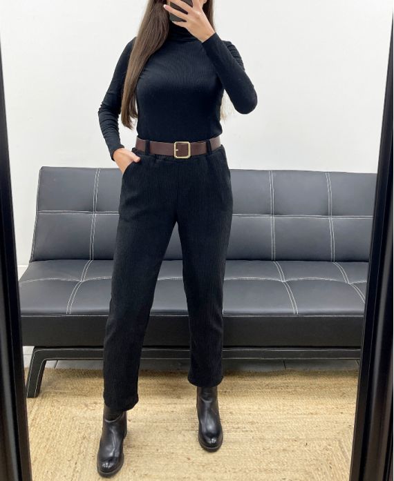 PACK 5 VELVET PANTS 2 POCKETS + BELT S-M-L-XL-XXL AH250641 BLACK