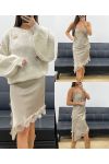 ASYMMETRICAL LACE SATIN SKIRT AH36284 BEIGE