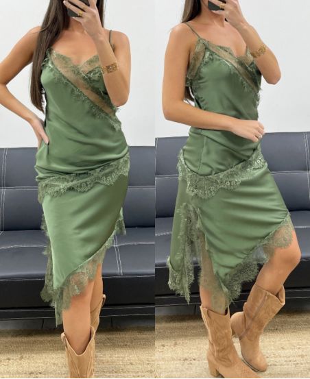 ASYMMETRISCHER ROCK AUS SATIN AUS SPITZE AH36284 KHAKI