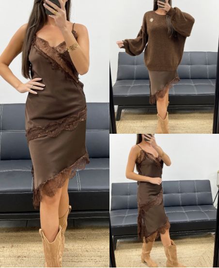 ASYMMETRICAL LACE SATIN SKIRT AH36284 BLACK