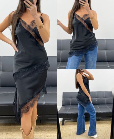 TOP SATIN DENTELLE AH36283 NOIR
